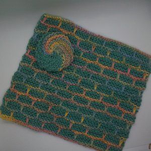 Handmade Knit Green Pink Cotton Wash Dish Spa Cloth Scrubbie Set